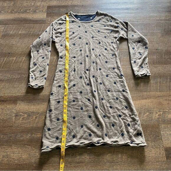 Sweater Dress Reversible Navy Taupe Brown Dot Large Soft Stretch - Picture 7 of 8